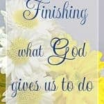 Finishing. Sometimes we put it off. Sometimes it's the last thing we want to do. But finishing is what God calls us to. And He wants us to do it well.